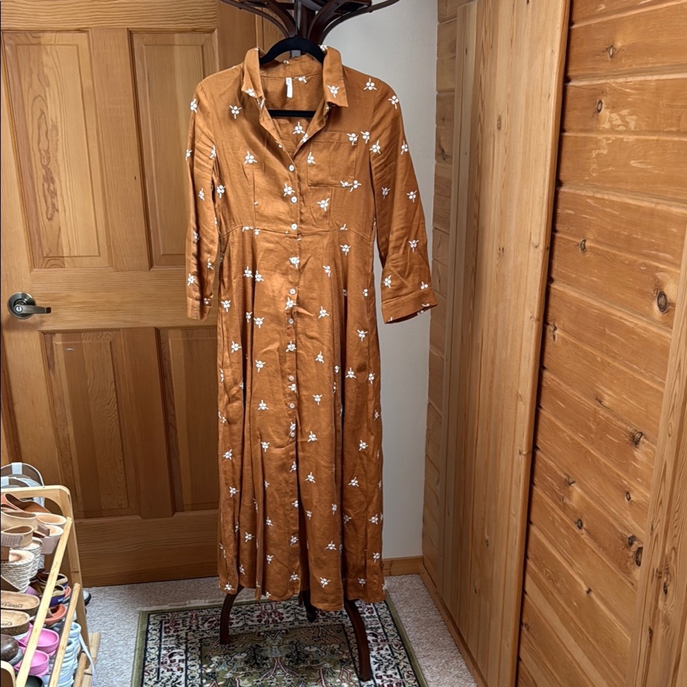 Rylee + Cru Brown Buttoned A-Line Dress